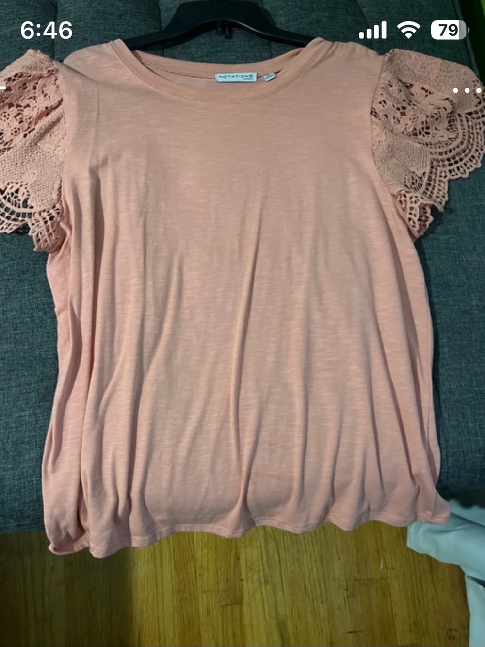 Notations Peach Crochet Short Sleeve Tee
